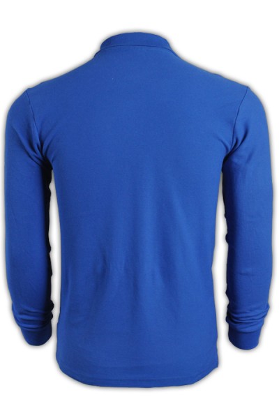 SKLPS011 pure color plain colour bright blue 094 long sleeved men' s Polo shirt 1AD01 online ordering supply long sleeved DIY  design polo-shirts cotton 100% breathable polo made in Hk Hong Kong company supplier price front view